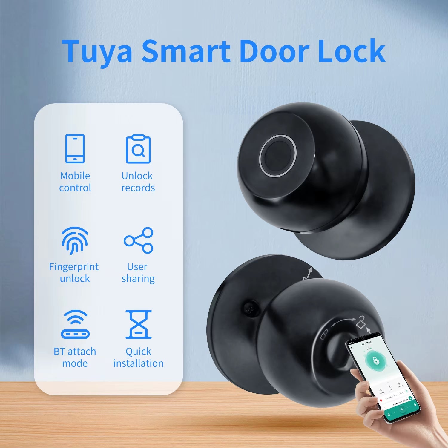 Smart Lock Door with Bluetooth Tuya Smart Life Products Fingerprint Lock Key Unlock Security Door Entry Home House Apartment